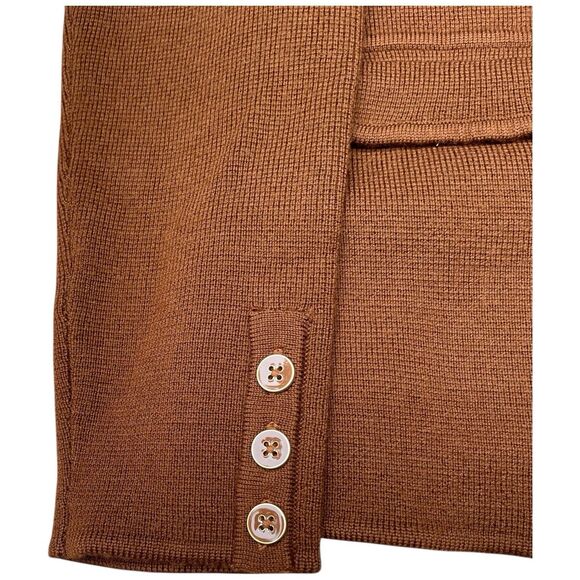 Talbots 100% Merino Wool Brown Knit Sweater Jacket Blazer Sz Small Petite Preppy - Picture 7 of 16